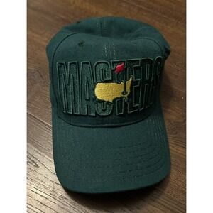 Masters Augusta vintage Large Print Hat Cap Leather Strap Spell Out Green 90s